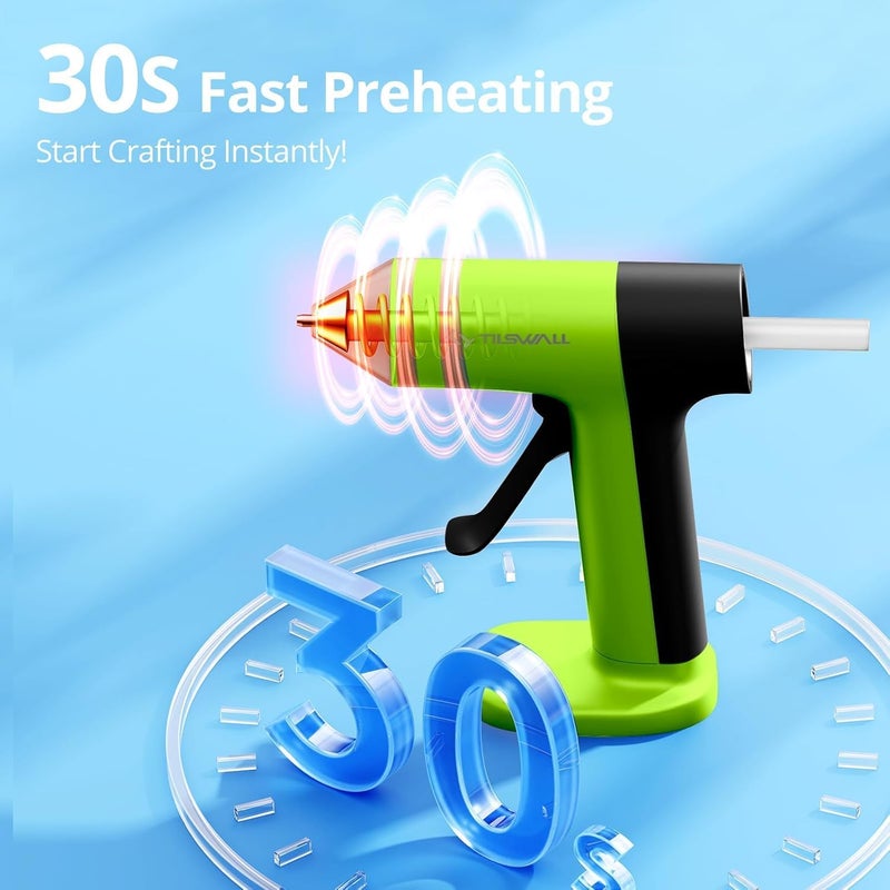 TILSWALL 4V Cordless Hot Glue Gun, 2000mAh Type-C Rechargeable, Rapid 30s Preheat with 20 Glue Sticks, Ideal for DIY Crafts, Home Repairs, and Gift Making - Green - Image 4